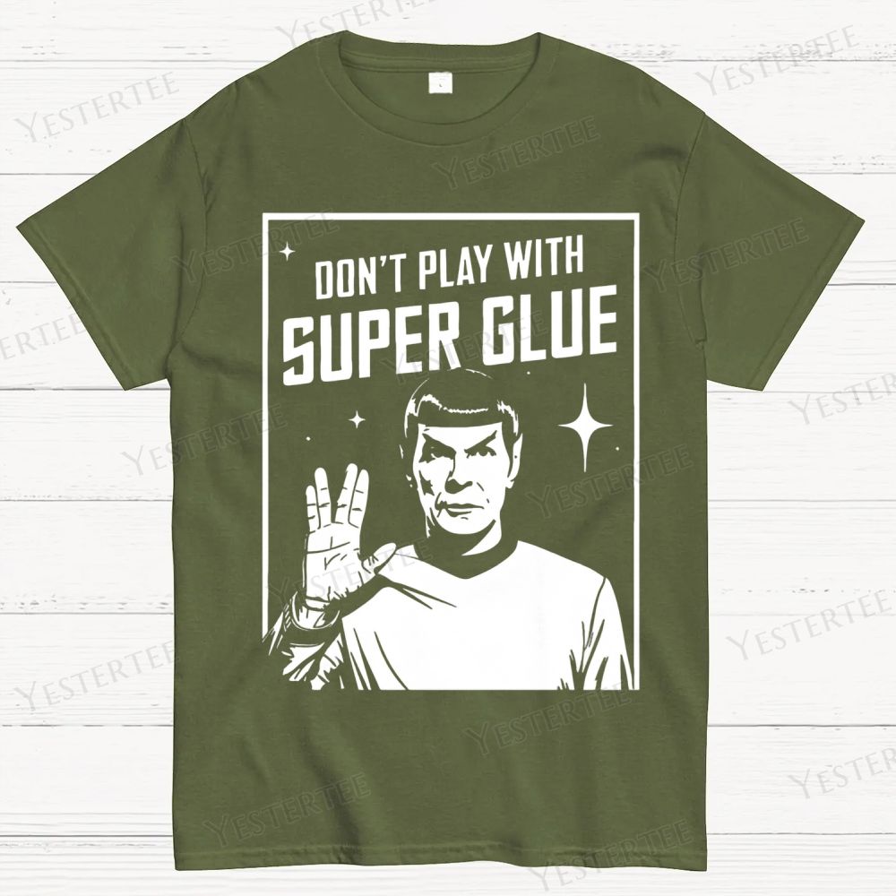 Alien Hand Gesture & Super Glue Humor Cotton T-shirt 