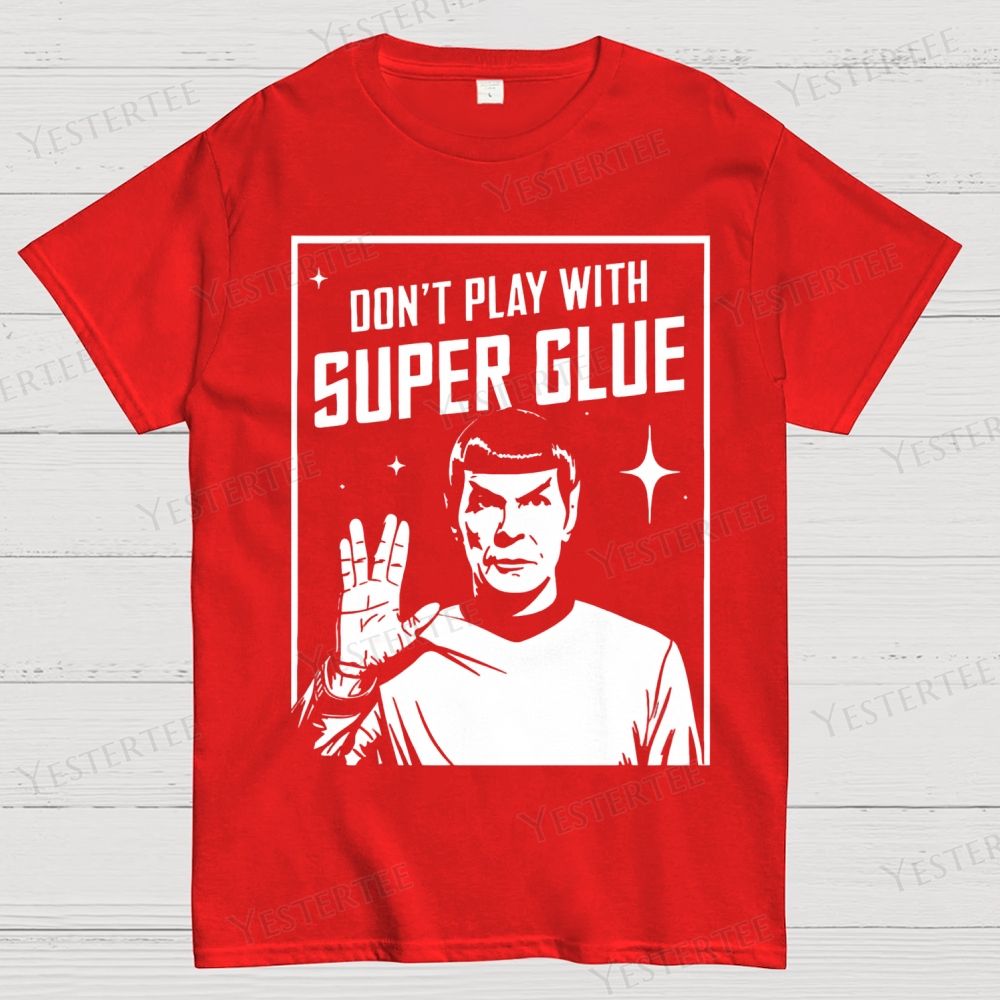 Alien Hand Gesture & Super Glue Humor Cotton T-shirt 
