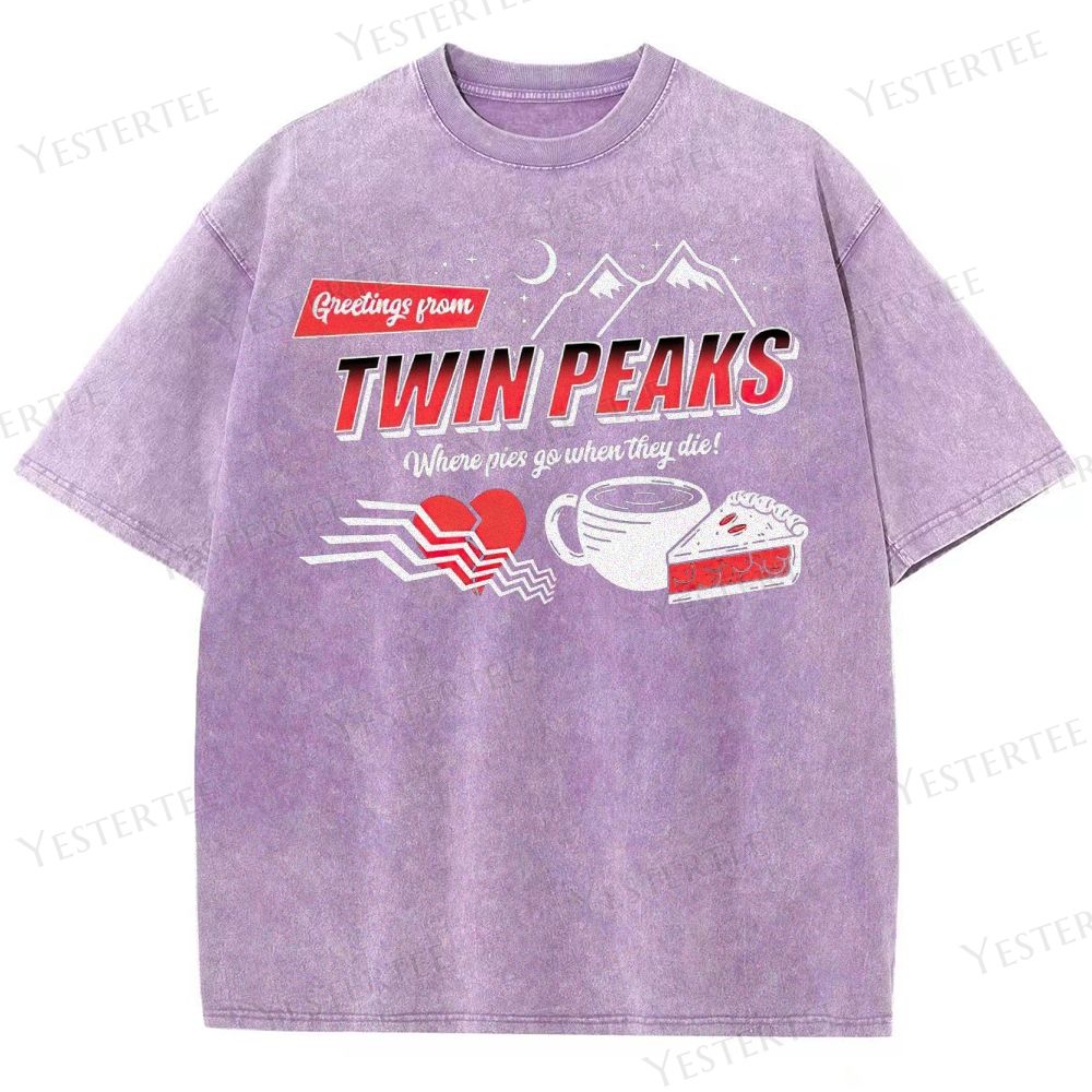 Retro "Greetings from Twin Peaks" Pie & Coffee Graphic Washed T-Shirt