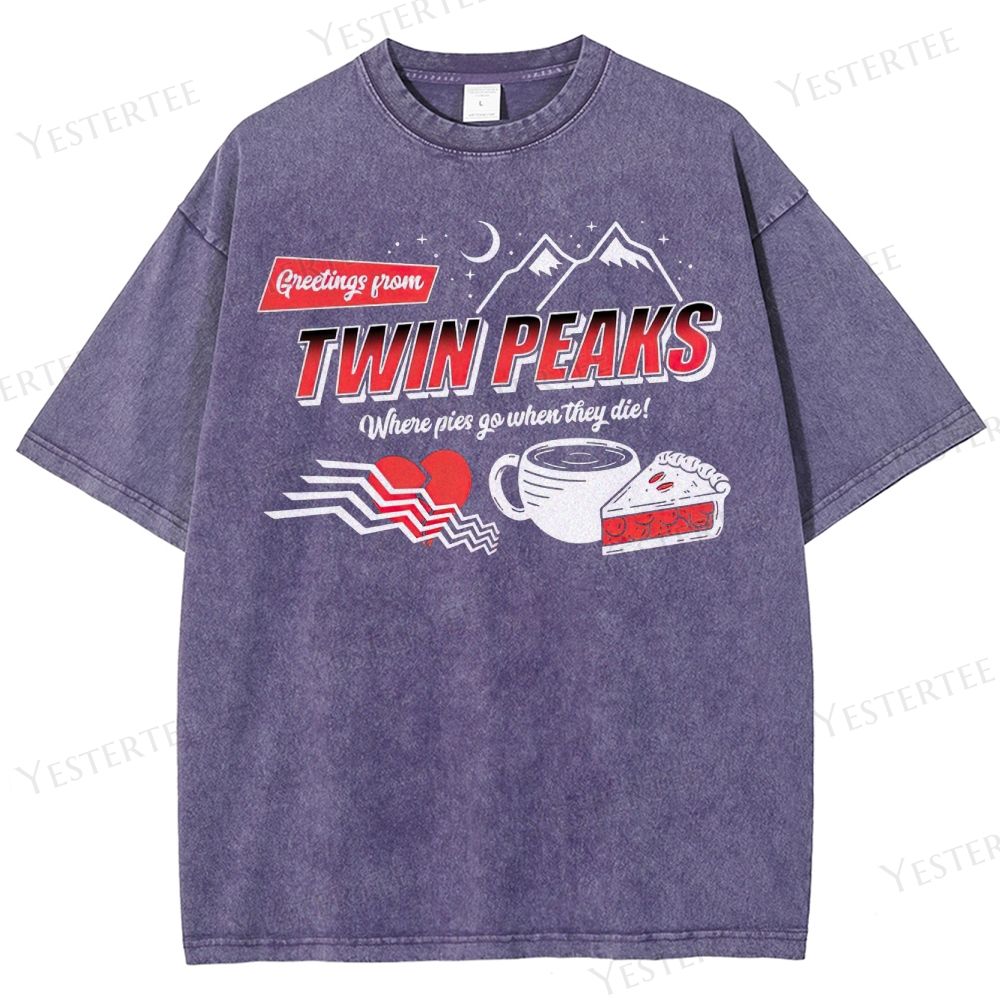 Retro "Greetings from Twin Peaks" Pie & Coffee Graphic Washed T-Shirt