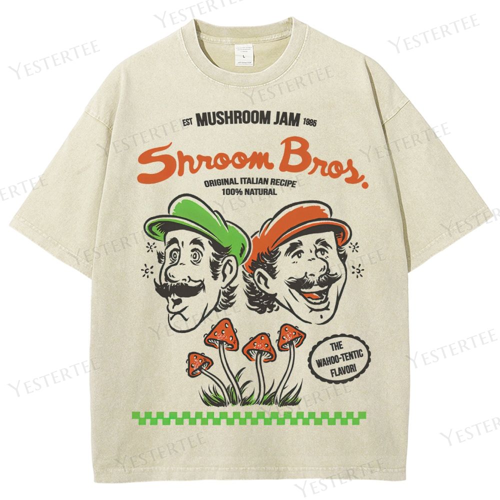 Retro "Sroom Bros. Mushroom Jam" Graphic Washed T-Shirt 