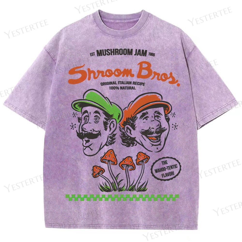 Retro "Sroom Bros. Mushroom Jam" Graphic Washed T-Shirt 
