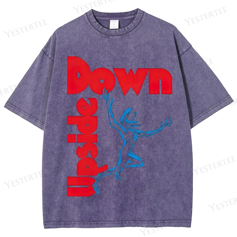 Retro "Upside Down" Reversed Text & Creature Graphic Washed T-Shirt