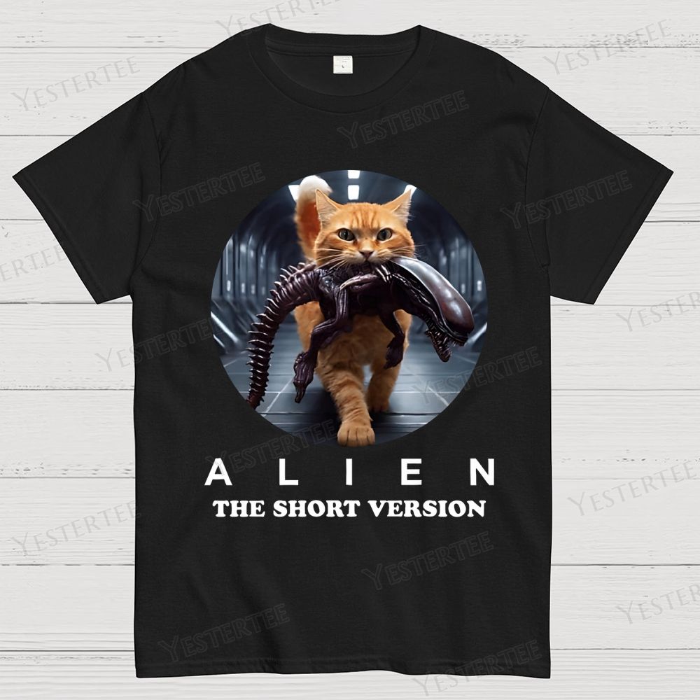 Alien Humorous Cat Cotton T-shirt 