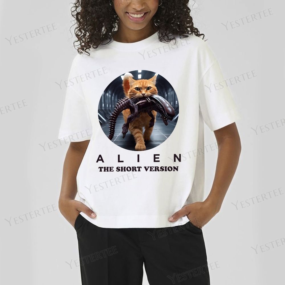 Alien Humorous Cat Cotton T-shirt 