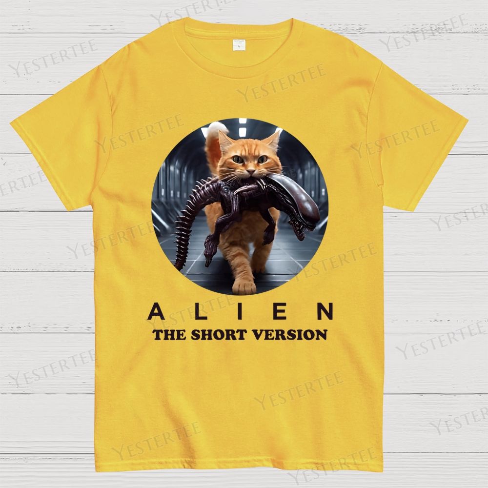 Alien Humorous Cat Cotton T-shirt 