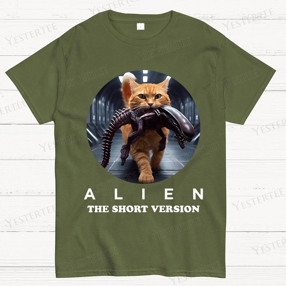 Alien Humorous Cat Cotton T-shirt 
