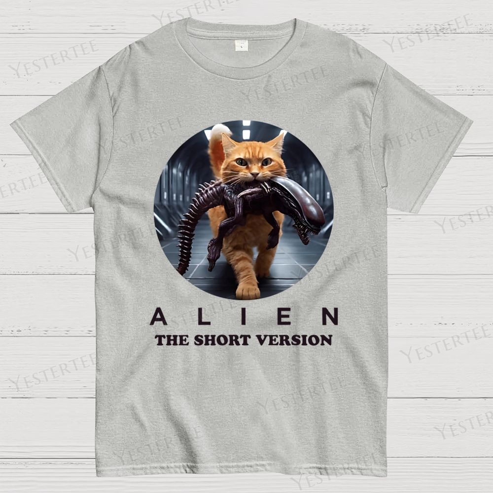 Alien Humorous Cat Cotton T-shirt 