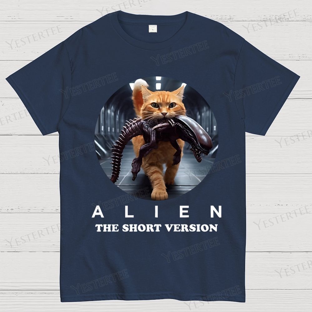 Alien Humorous Cat Cotton T-shirt 