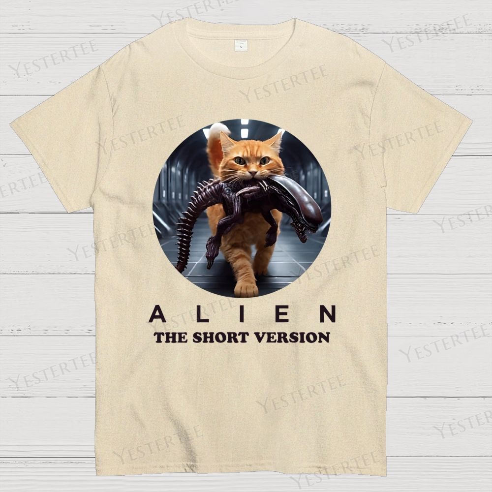 Alien Humorous Cat Cotton T-shirt 