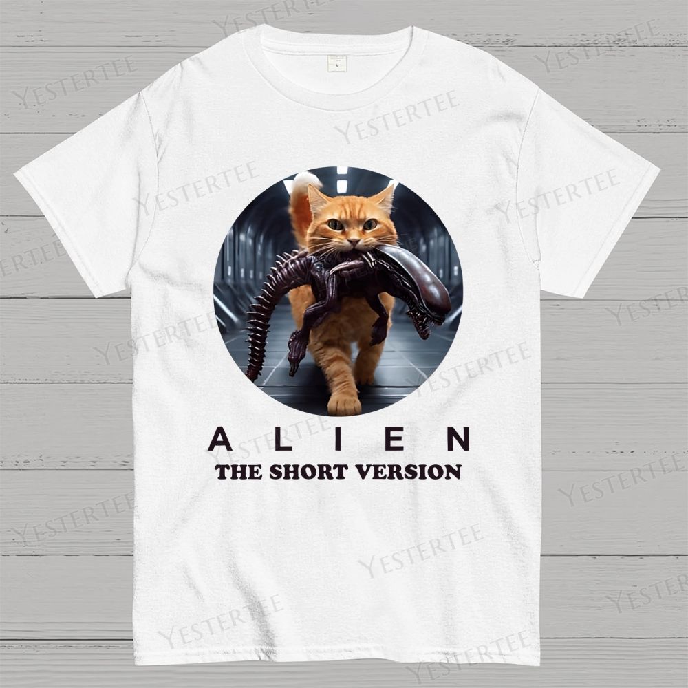 Alien Humorous Cat Cotton T-shirt 