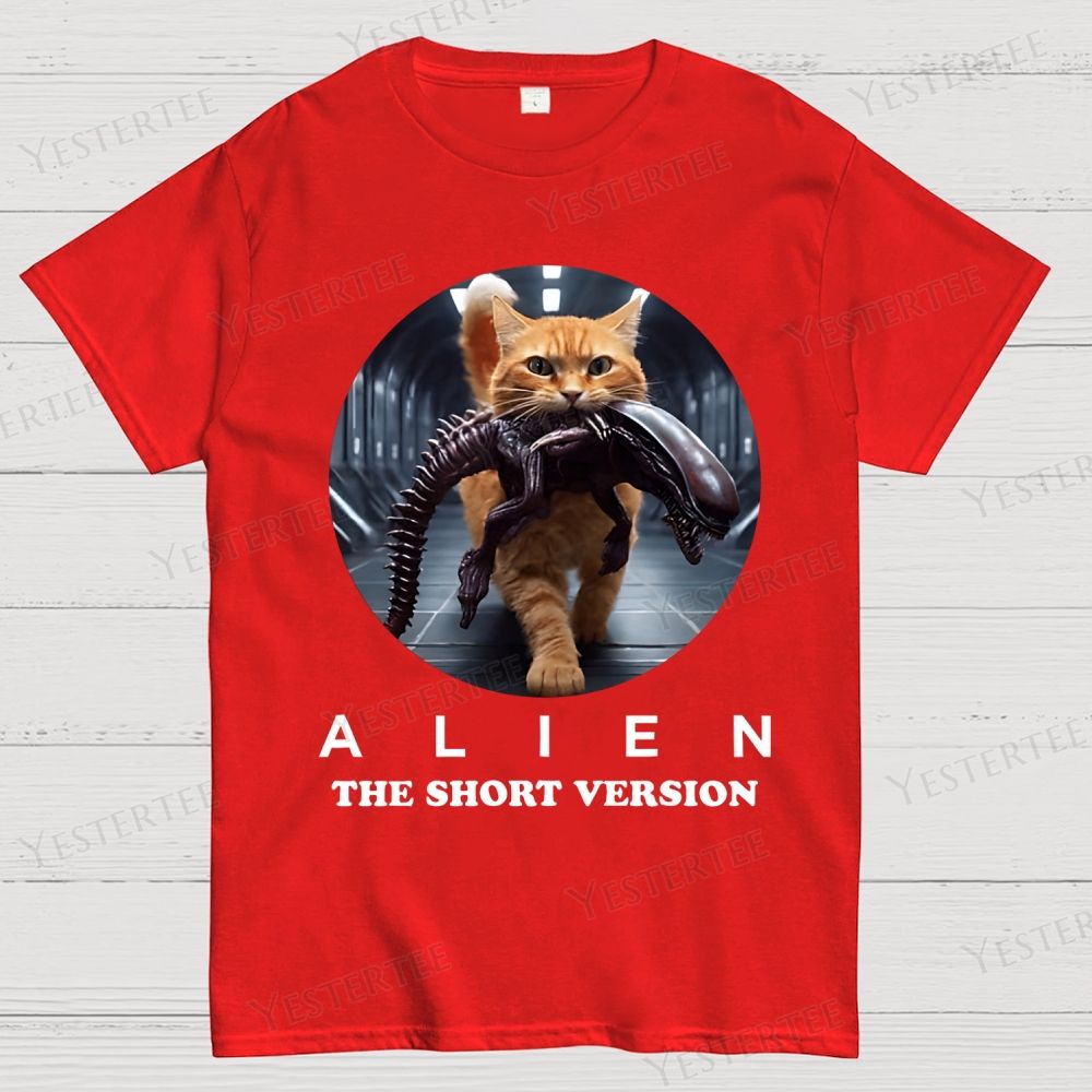 Alien Humorous Cat Cotton T-shirt 