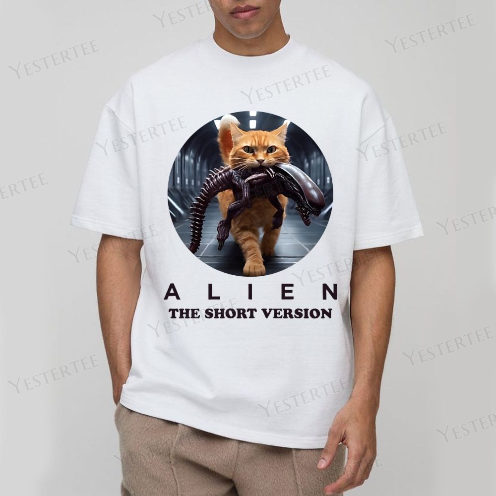 Alien Humorous Cat Cotton T-shirt 
