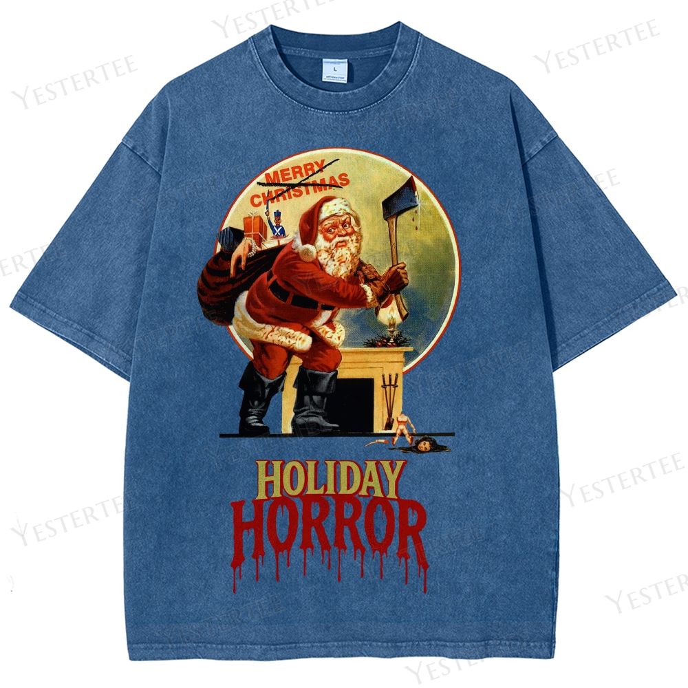 Retro "Holiday Horror" Santa Claus Graphic Washed T-Shirt