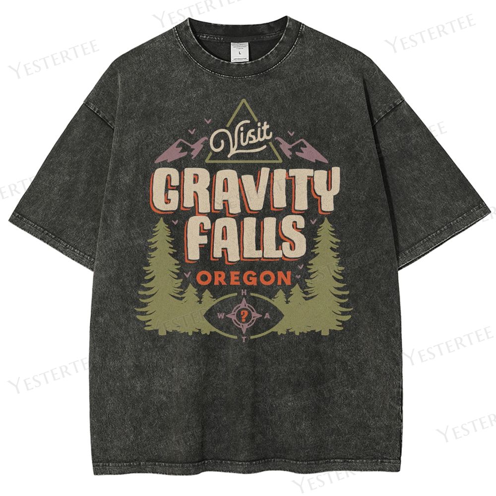 Retro "Visit Gravity Falls Oregon" Travel-Style Graphic Washed T-Shirt