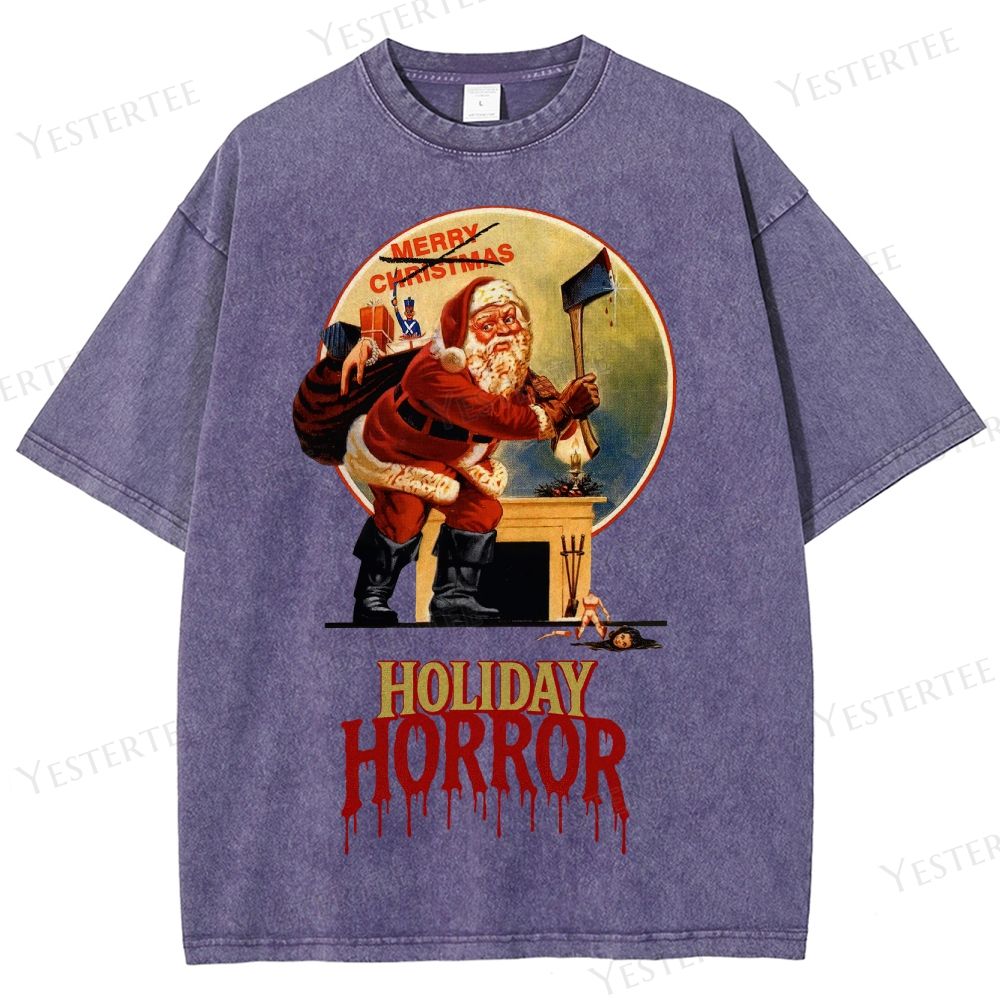 Retro "Holiday Horror" Santa Claus Graphic Washed T-Shirt