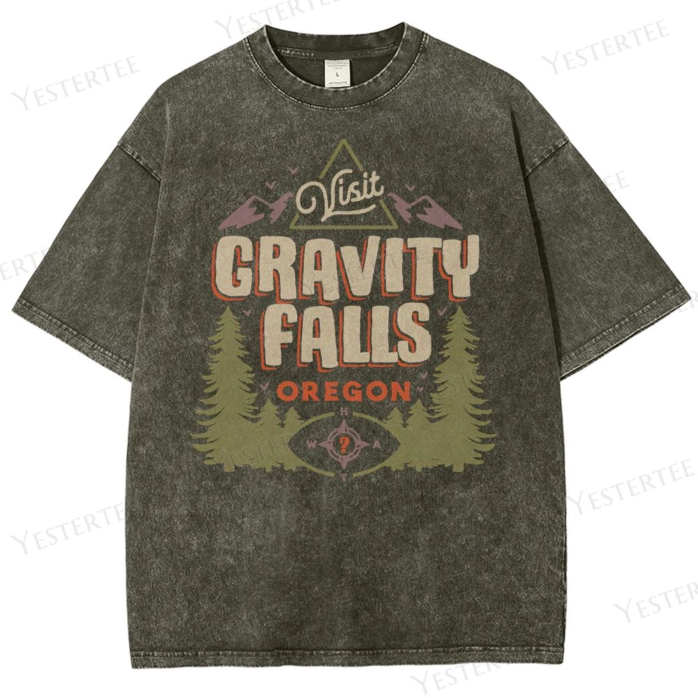 Retro "Visit Gravity Falls Oregon" Travel-Style Graphic Washed T-Shirt