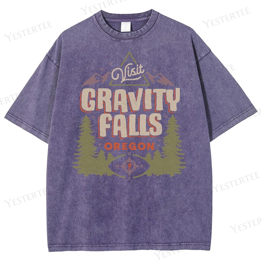 Retro "Visit Gravity Falls Oregon" Travel-Style Graphic Washed T-Shirt