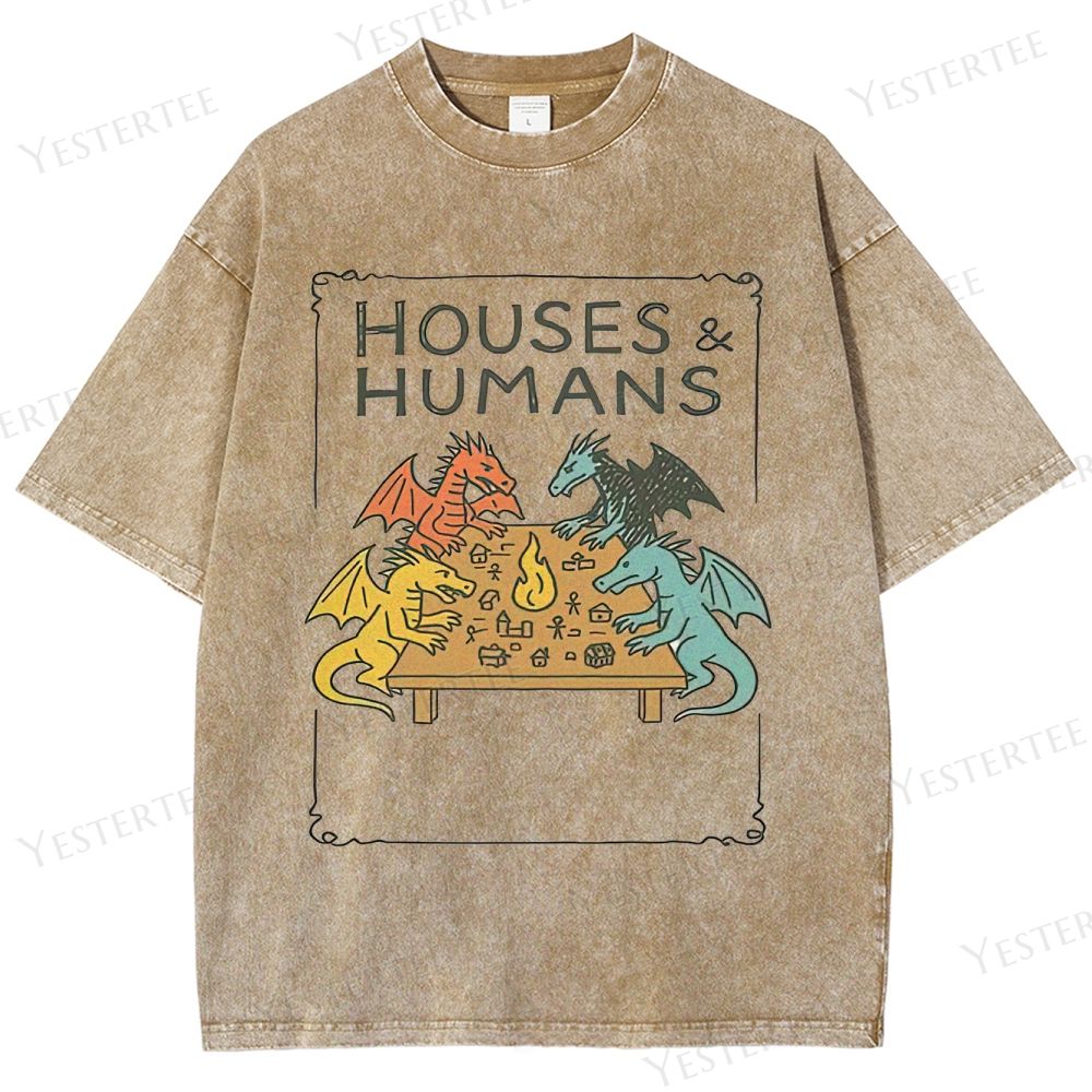 Retro "Houses & Humans" Dragons Tabletop Game Graphic Washed T-Shirt