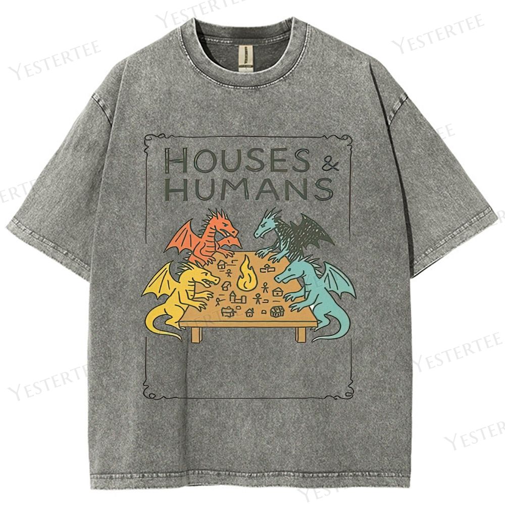 Retro "Houses & Humans" Dragons Tabletop Game Graphic Washed T-Shirt