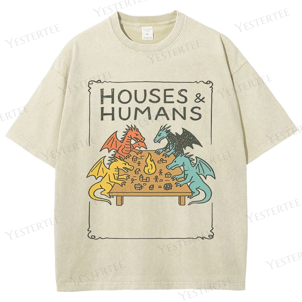 Retro "Houses & Humans" Dragons Tabletop Game Graphic Washed T-Shirt