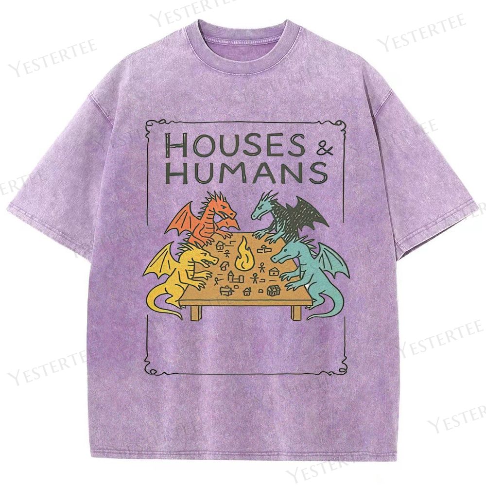 Retro "Houses & Humans" Dragons Tabletop Game Graphic Washed T-Shirt