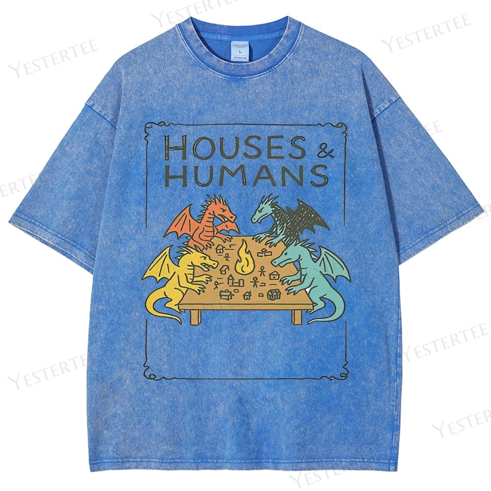 Retro "Houses & Humans" Dragons Tabletop Game Graphic Washed T-Shirt