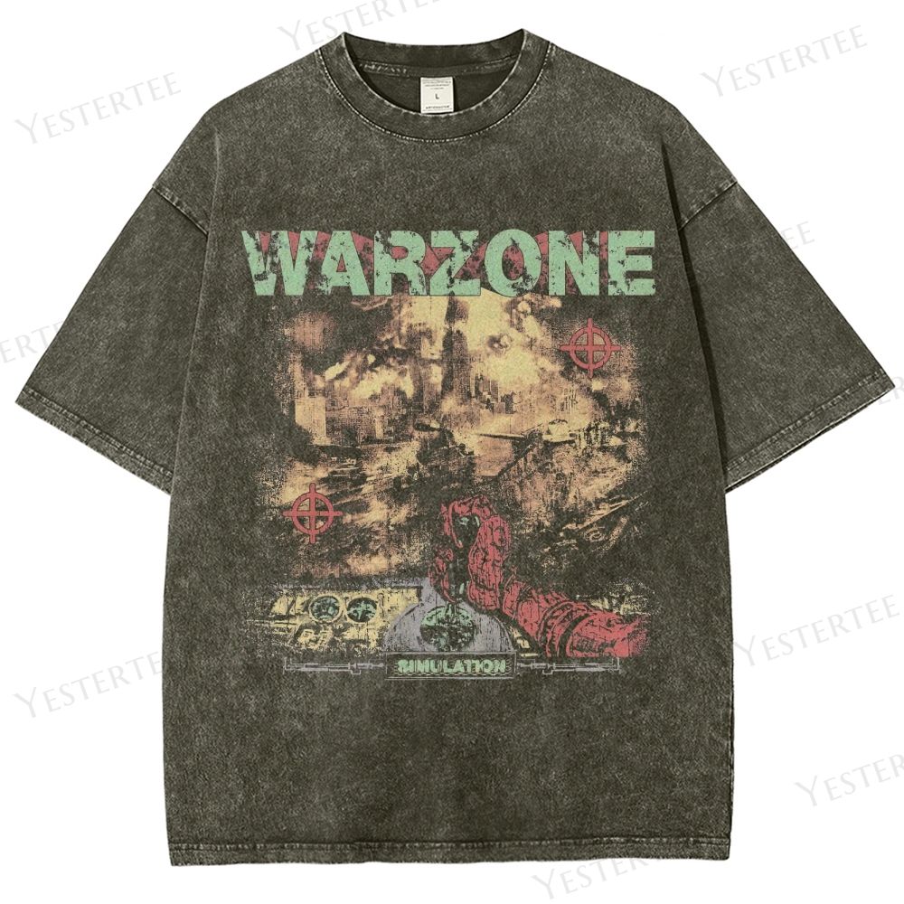 Retro "Warzone: Annihilation" Battlefield Graphic Washed T-Shirt