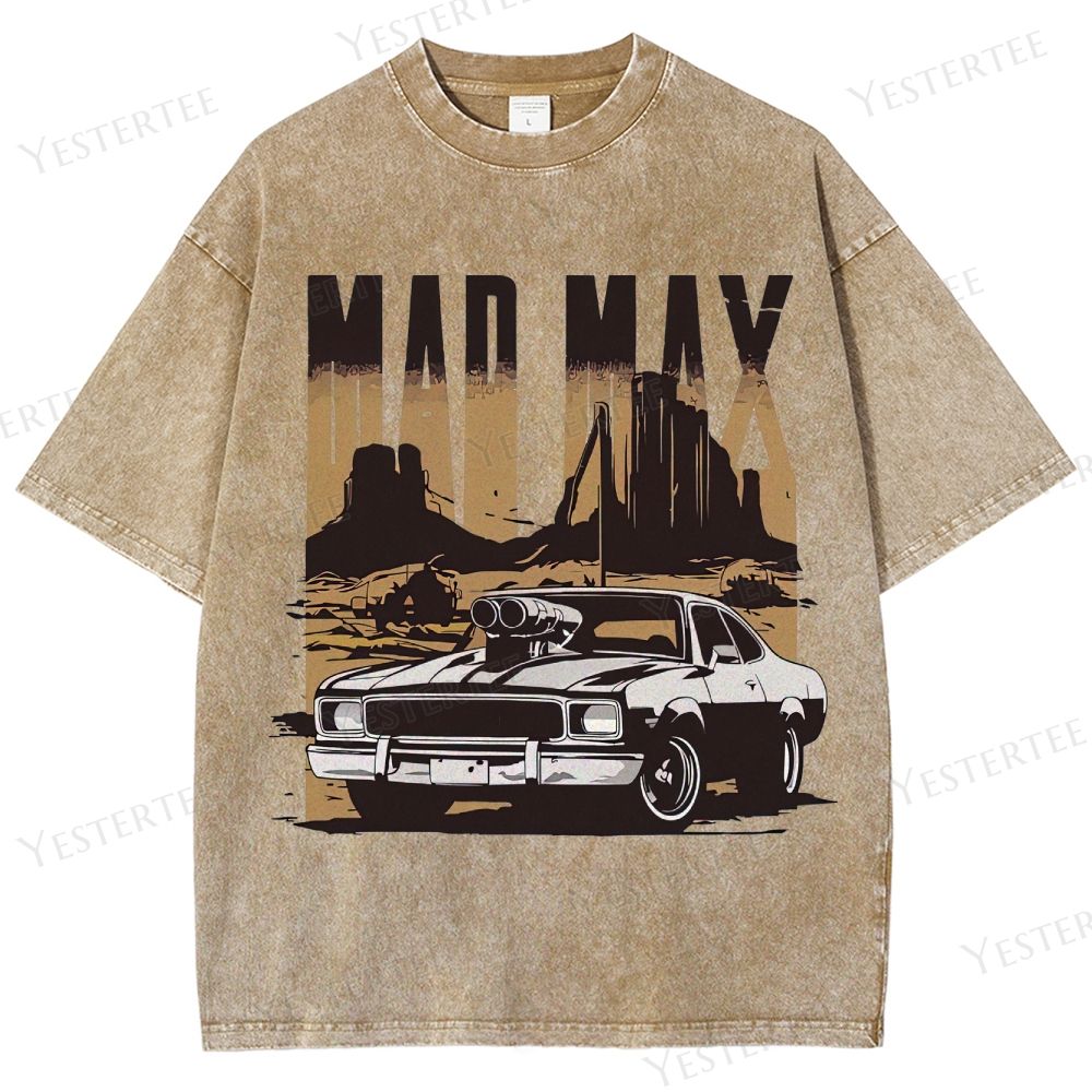 Retro "Mad Max" Desert Car & Landscape Graphic Washed T-Shirt
