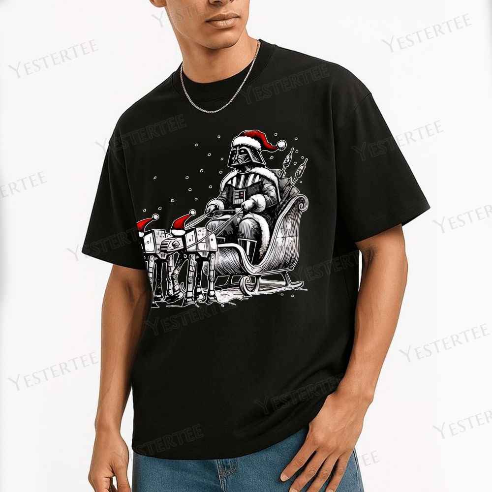 Sleigh Pulled by a Walking Machine Christmas Cotton T-shirt 