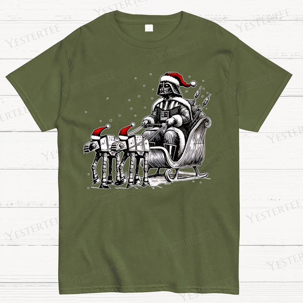Sleigh Pulled by a Walking Machine Christmas Cotton T-shirt 