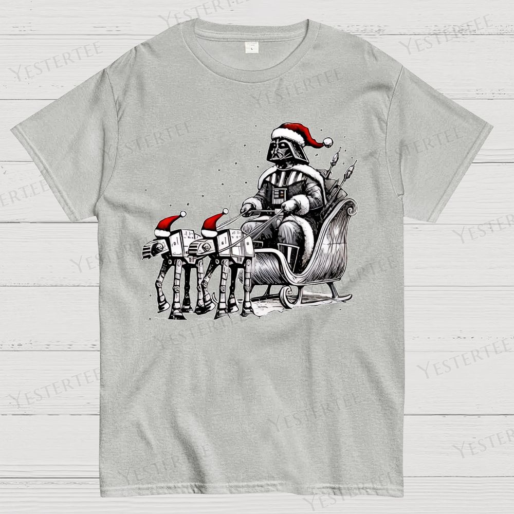 Sleigh Pulled by a Walking Machine Christmas Cotton T-shirt 
