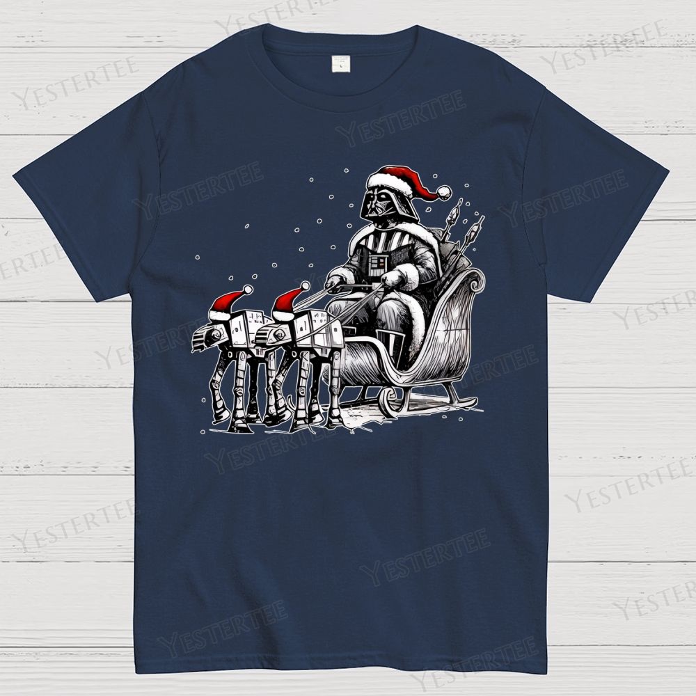 Sleigh Pulled by a Walking Machine Christmas Cotton T-shirt 