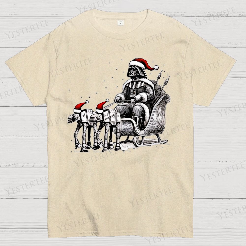 Sleigh Pulled by a Walking Machine Christmas Cotton T-shirt 