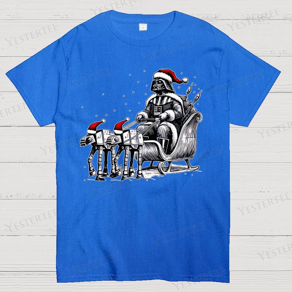 Sleigh Pulled by a Walking Machine Christmas Cotton T-shirt 