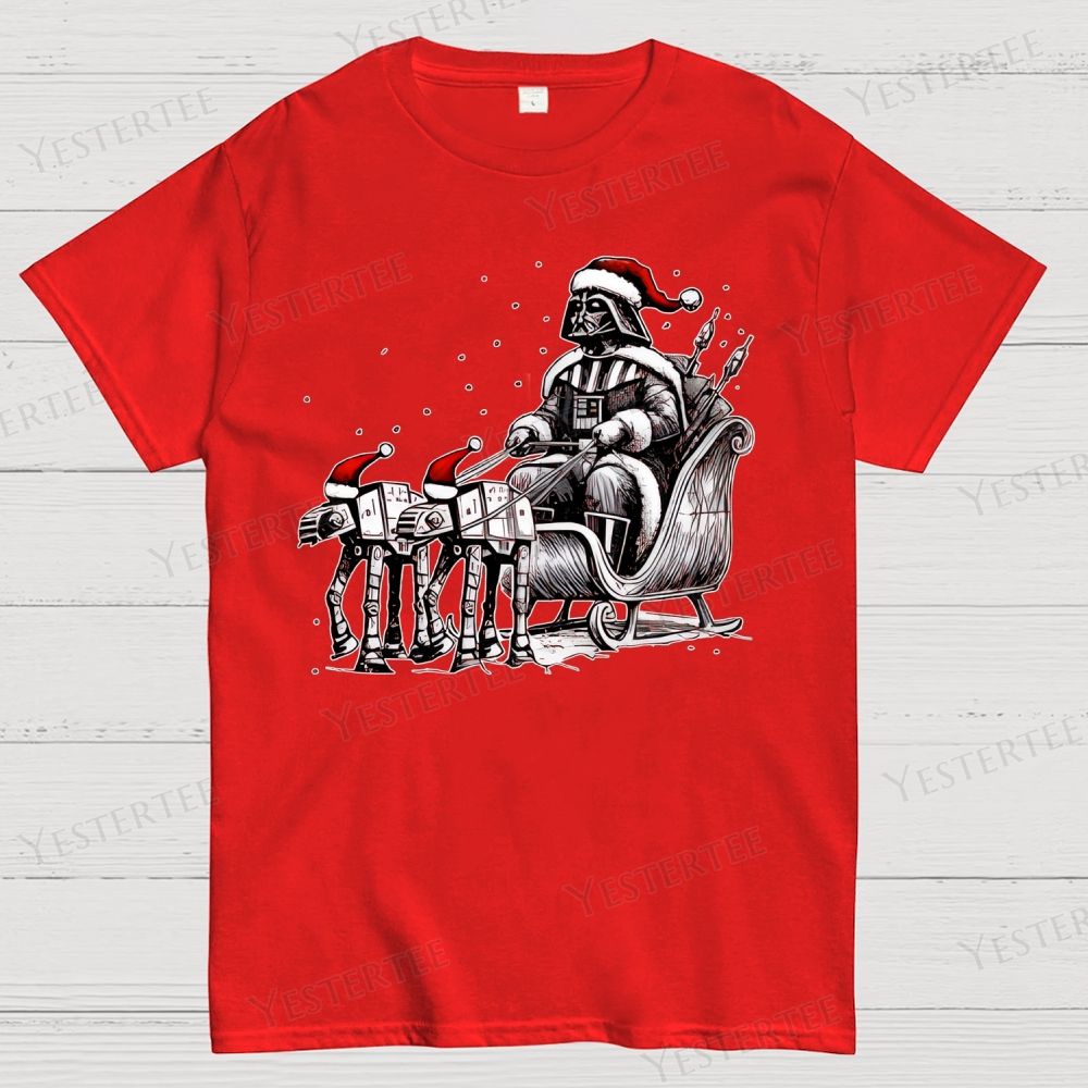 Sleigh Pulled by a Walking Machine Christmas Cotton T-shirt 