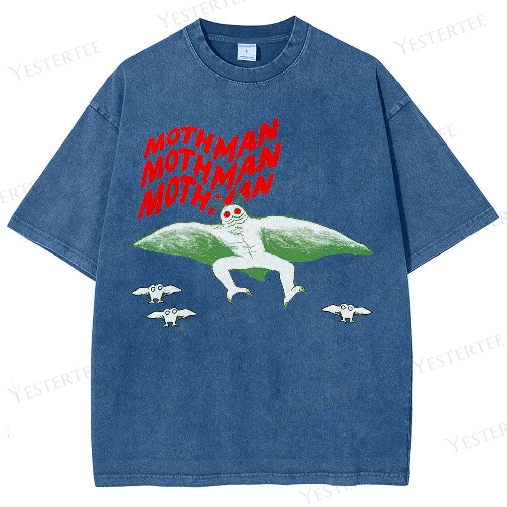 Retro "Mothman" Cryptid Graphic Washed T-Shirt