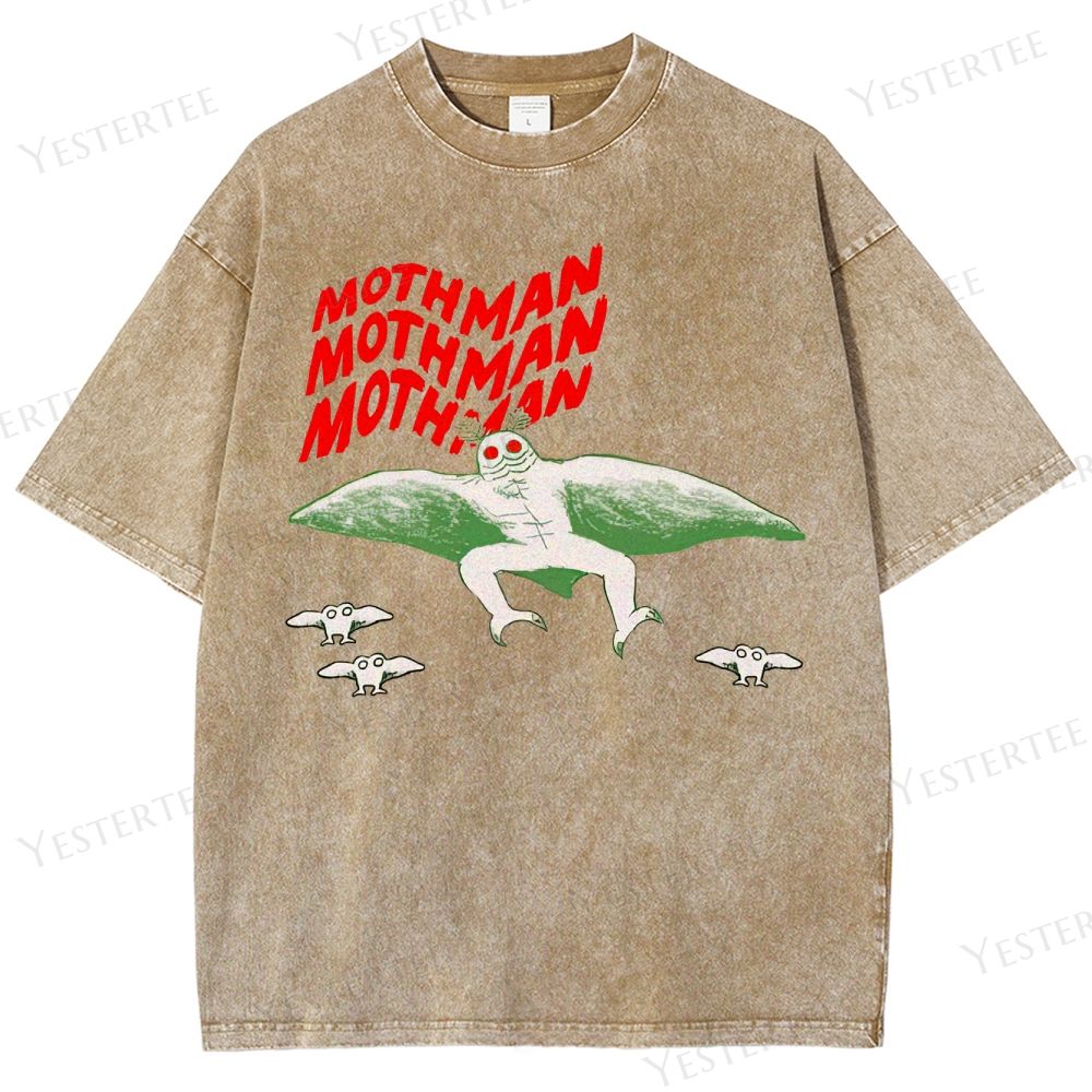 Retro "Mothman" Cryptid Graphic Washed T-Shirt