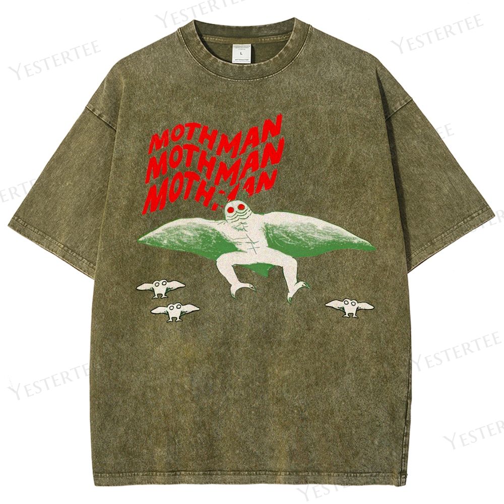 Retro "Mothman" Cryptid Graphic Washed T-Shirt