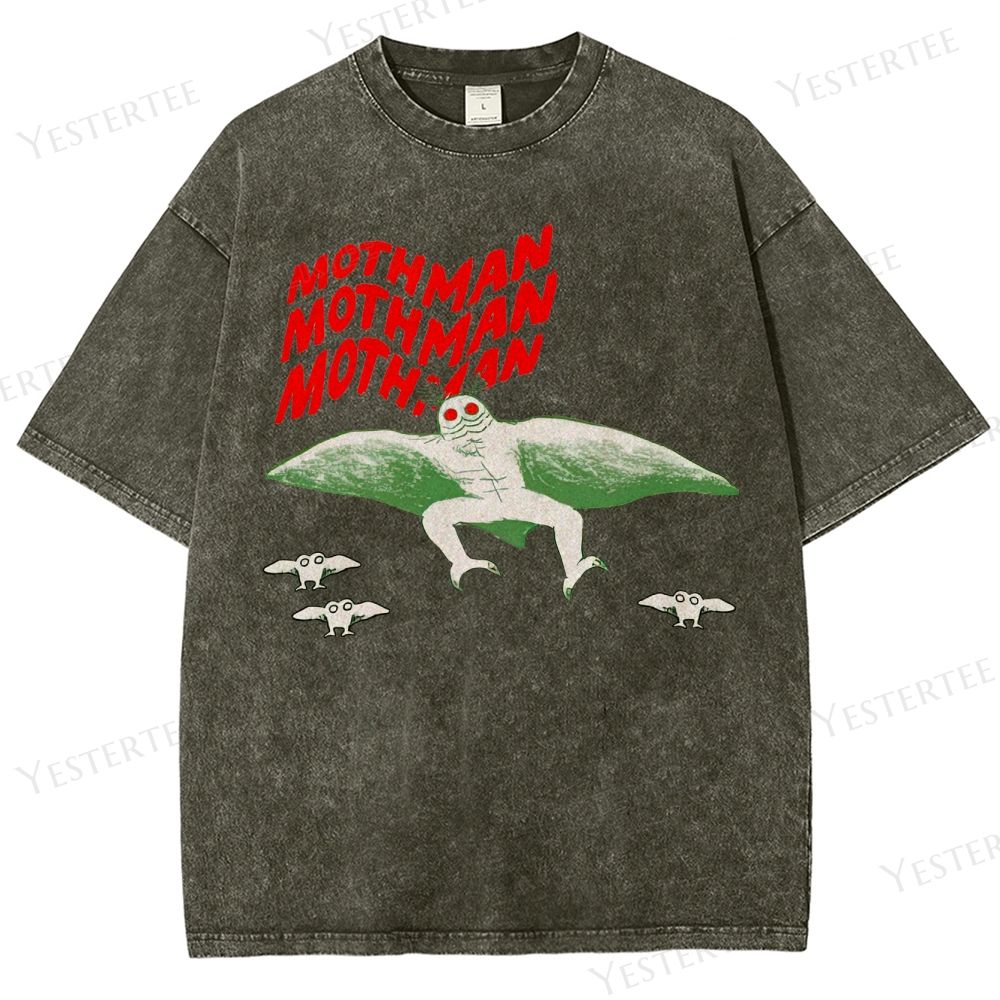 Retro "Mothman" Cryptid Graphic Washed T-Shirt