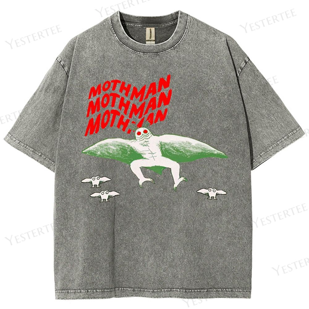 Retro "Mothman" Cryptid Graphic Washed T-Shirt