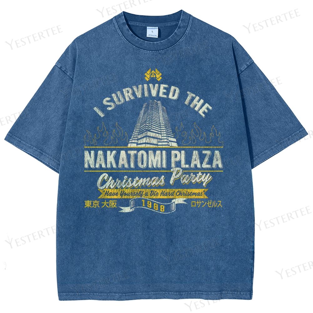 Retro "I Survived Nakatomi Plaza Christmas Party" Graphic Washed T-Shirt