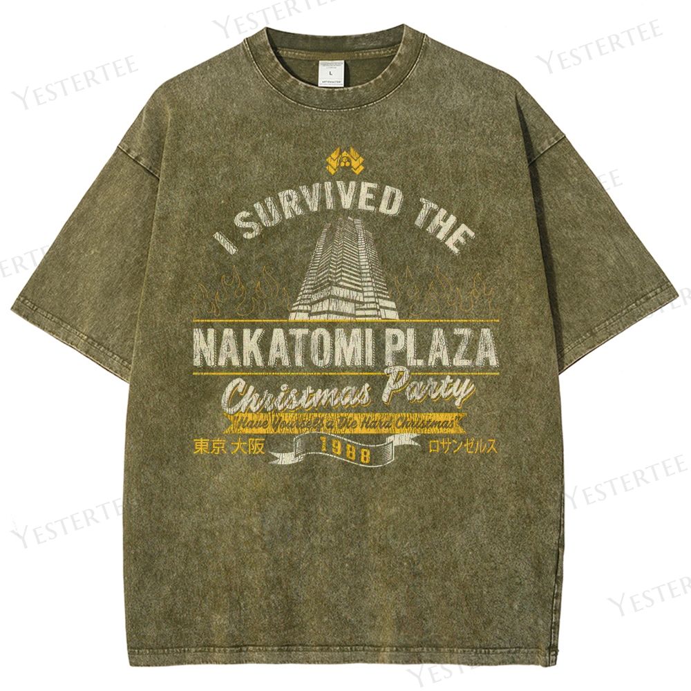 Retro "I Survived Nakatomi Plaza Christmas Party" Graphic Washed T-Shirt