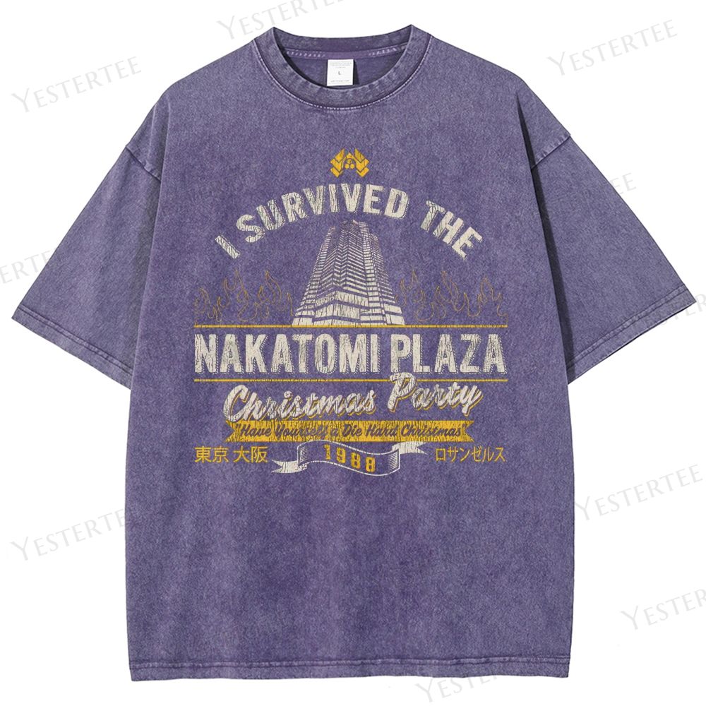 Retro "I Survived Nakatomi Plaza Christmas Party" Graphic Washed T-Shirt