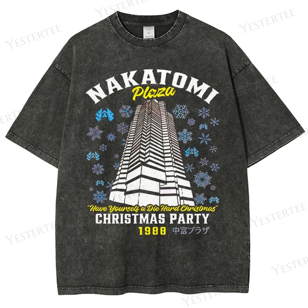 Retro "Nakatomi Plaza Christmas Party 1988" Graphic Washed T-Shirt