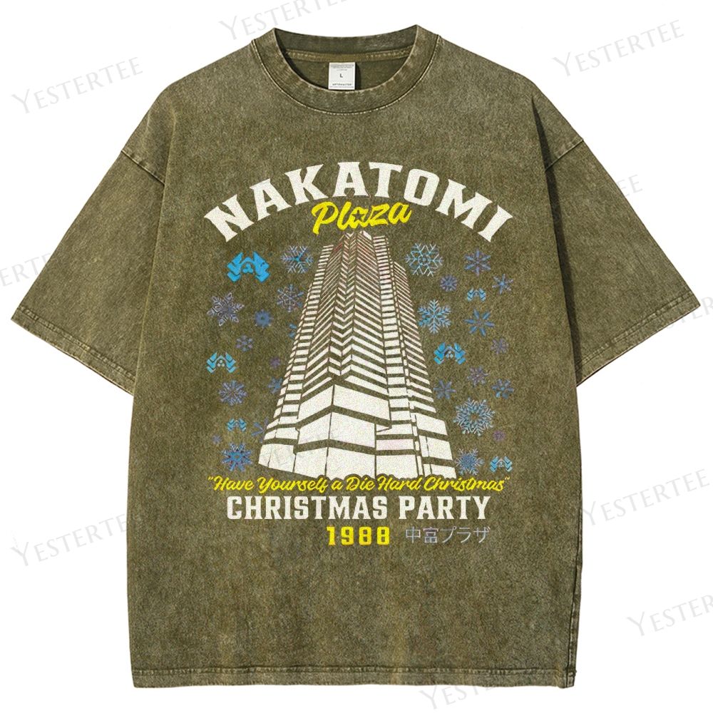 Retro "Nakatomi Plaza Christmas Party 1988" Graphic Washed T-Shirt