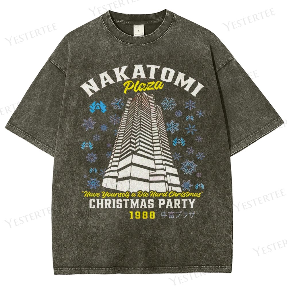 Retro "Nakatomi Plaza Christmas Party 1988" Graphic Washed T-Shirt