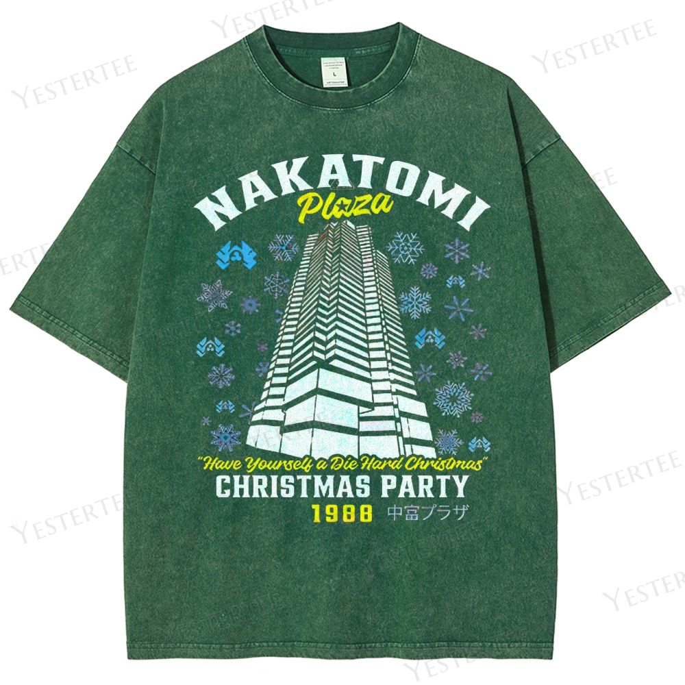 Retro "Nakatomi Plaza Christmas Party 1988" Graphic Washed T-Shirt