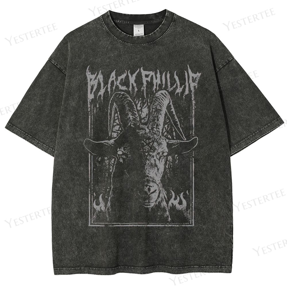 Retro "Black Phillip" Goat Graphic Washed T-Shirt