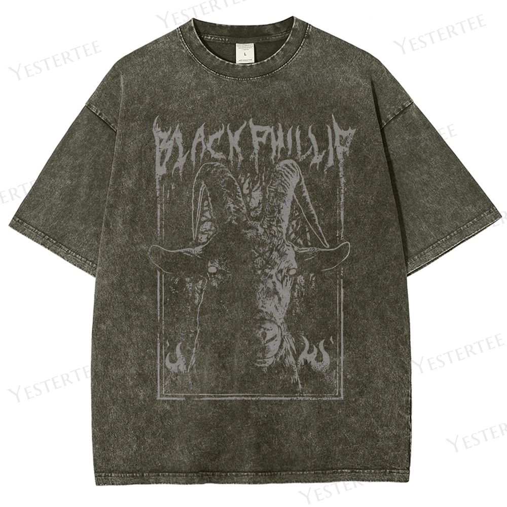 Retro "Black Phillip" Goat Graphic Washed T-Shirt